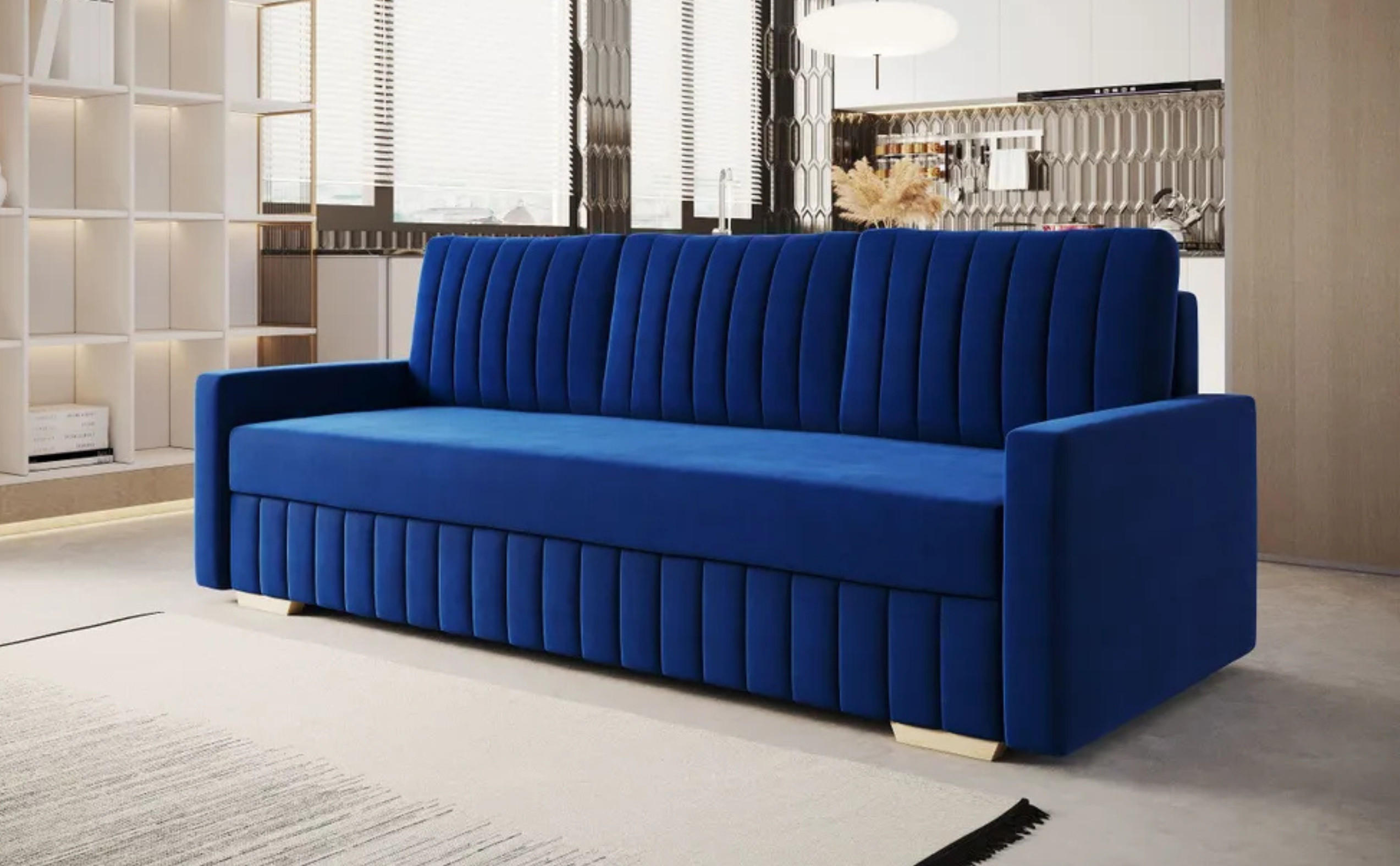SCHLAFSOFA BELLA Sofa mit Schlaffunktion und Bettkasten, Frabe: Blau, Veloursstoff - Blau, Textil (217/92/52cm) - Sepro Meble