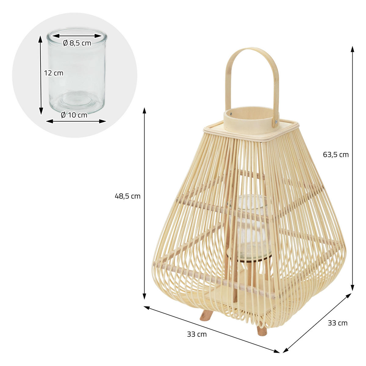 BAMBUSOVÁ LUCERNA V: 63,5 cm, barva dřeva, styl boho - přírodní, dřevo (33/63.5/33cm)