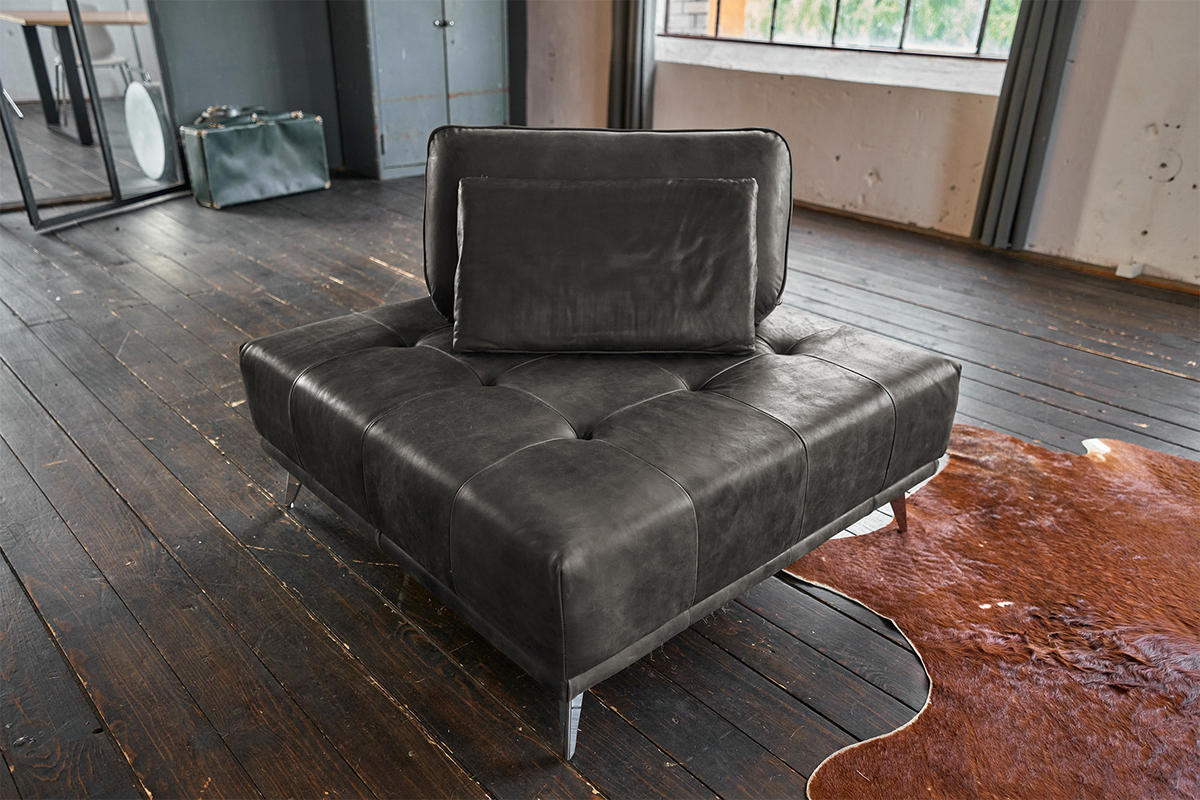 HOCKER WIOLO Grau Leder - Silberfarben/Grau, Leder (110/42/110cm) - KAWOLA