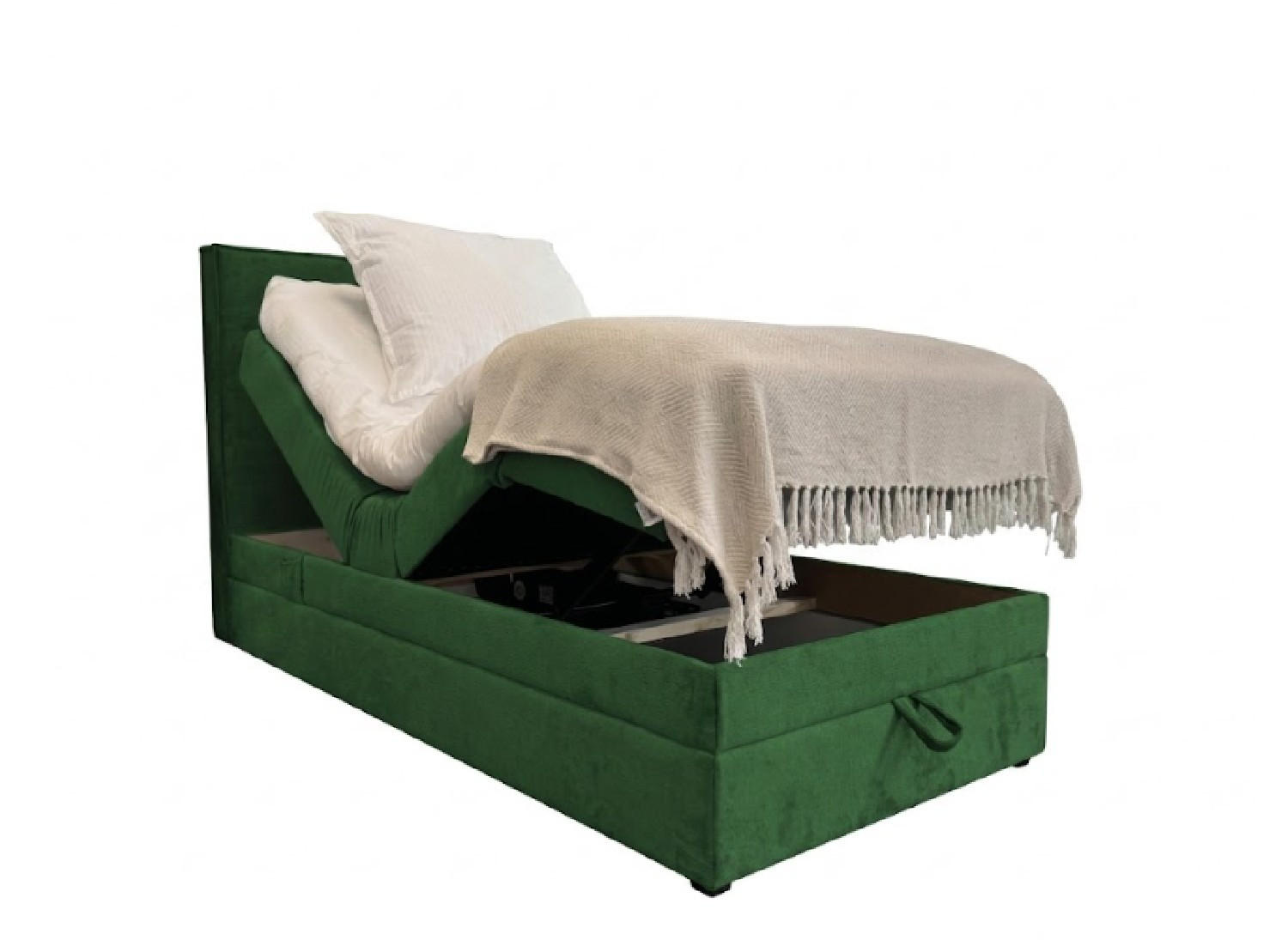 BOXBETT Sorrento - Elektrische Bett mit Matratze + Tooper, Kopfteil und Bettkasten - Stoffbezug Veloursstoff - 100x200 cm - Grün - Grün, Holzwerkstoff/Kunststoff (100/200cm) - Trada