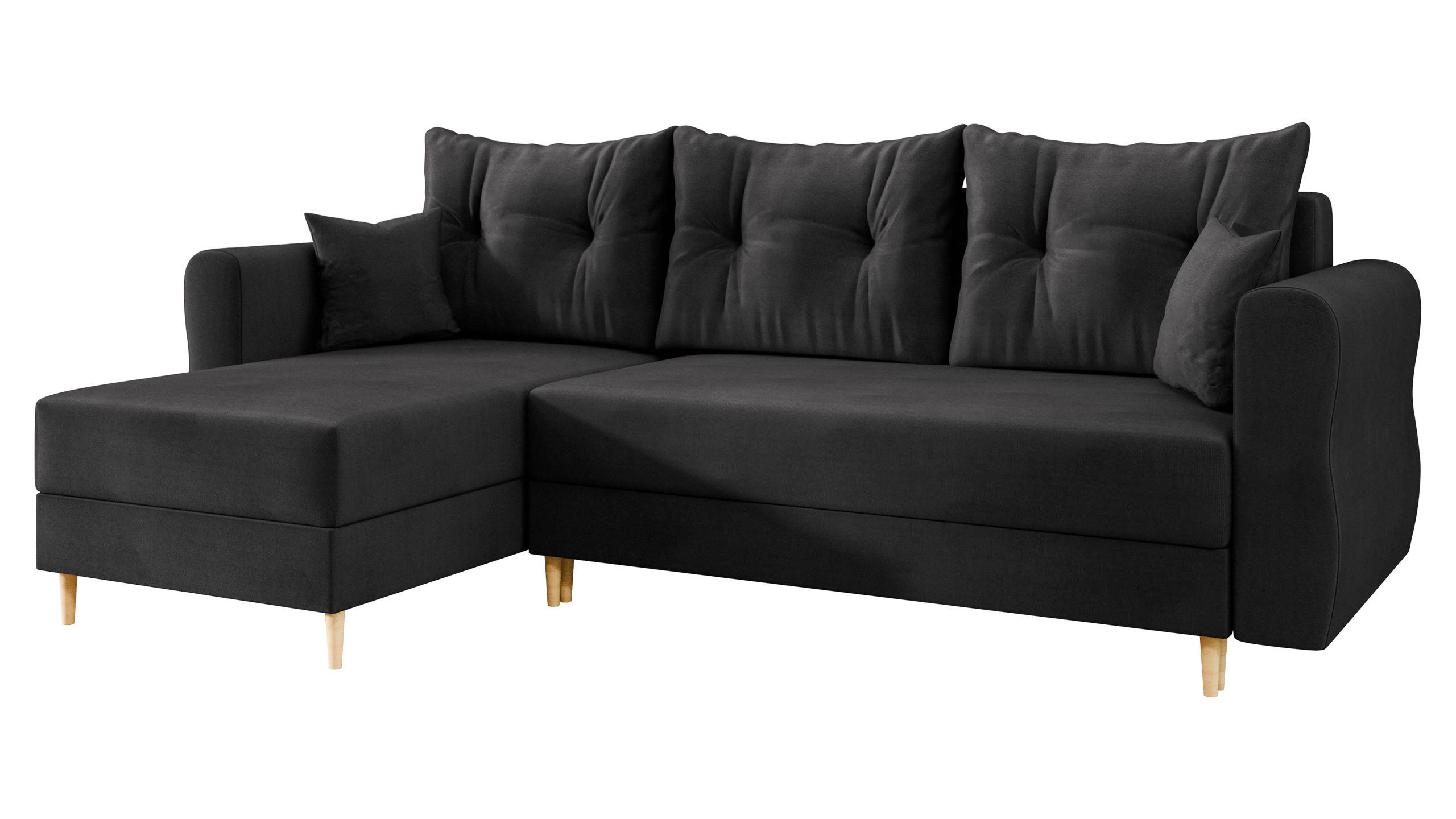 ECKSOFA Zako L - Schwarz/Naturfarben, Holz/Textil (238/138cm) - MIRJAN24