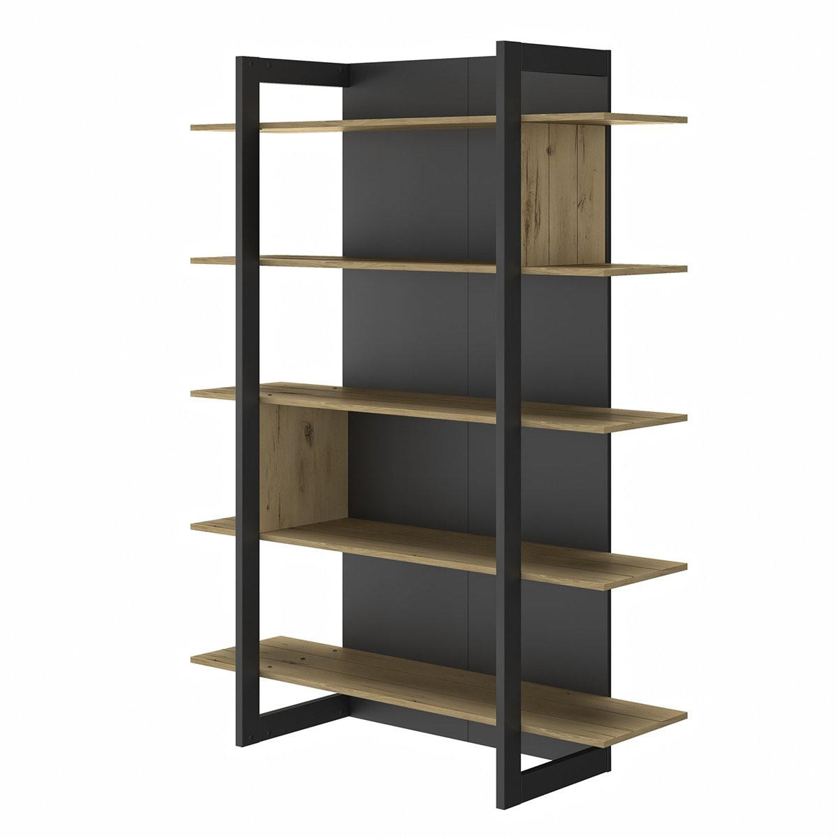 BÜCHERREGAL 5 Regale L136 cm - Russel - Schwarz, Holzwerkstoff (44/180/136cm) - Calicosy