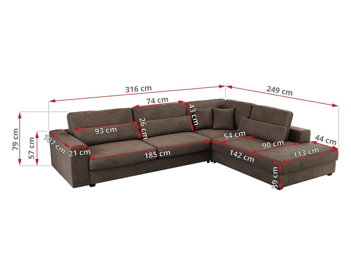 ECKSOFA Savona Braun Velvet - rechts - Schwarz/Braun, Kunststoff/Textil (249/316cm) - MKS