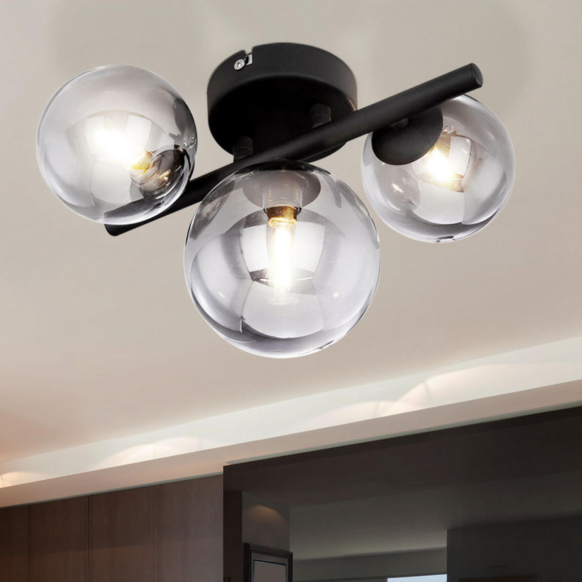 LED DECKENLEUCHTE Glas Schwarz - Schwarz, Glas (19/21/28cm) - Globo Lighting