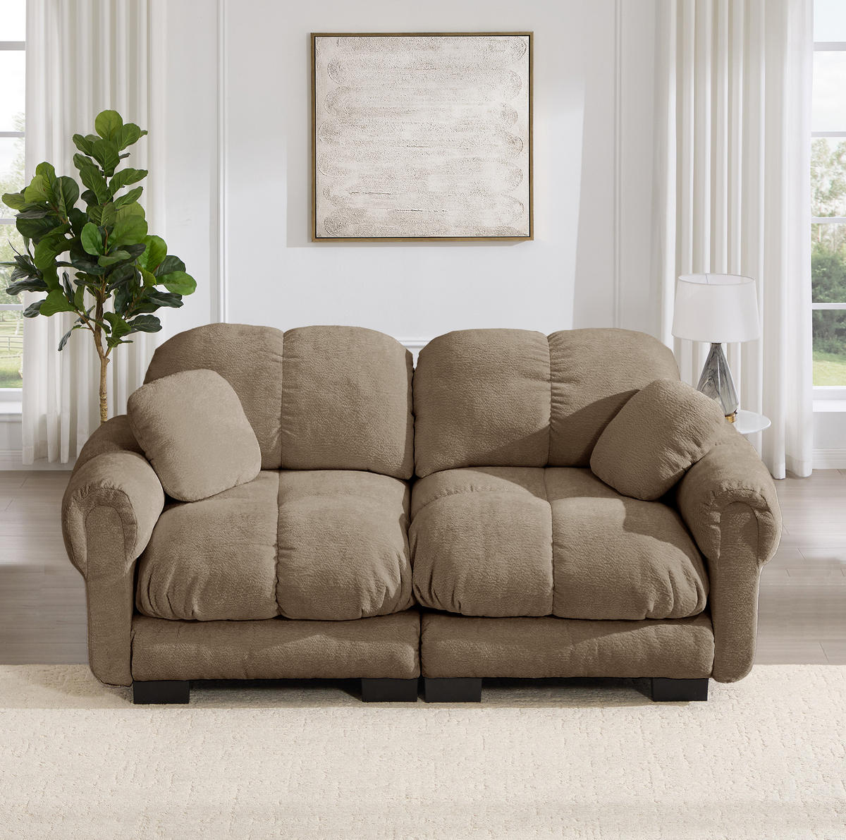 SOFA 190/86/90 cm in Braun aus Chenille mit Steppnähten - Braun, Textil (86/90/190cm) - Flora Grace