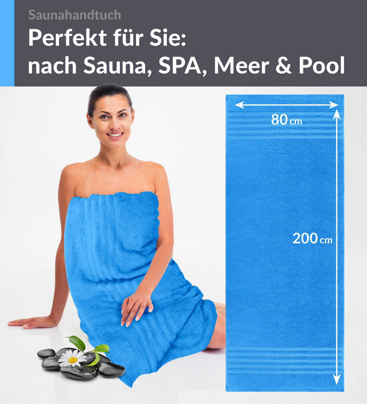 SAUNATUCH 80x200 cm 2er Set London Capri Blau - Pastellblau, Textil (80/200cm) - Lashuma