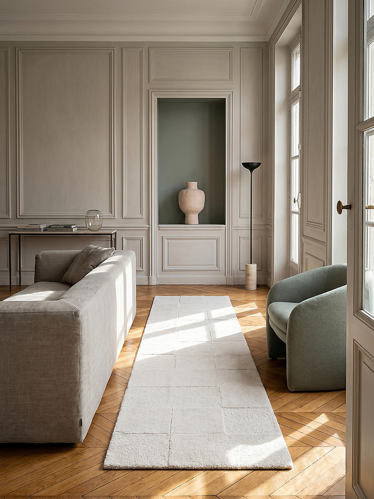 TEPPICH aus Wolle DEBEN in Elfenbein, mit Schachbrettmuster, 60 x 230 cm - Beige, Textil (60/230cm) - KADIMA DESIGN
