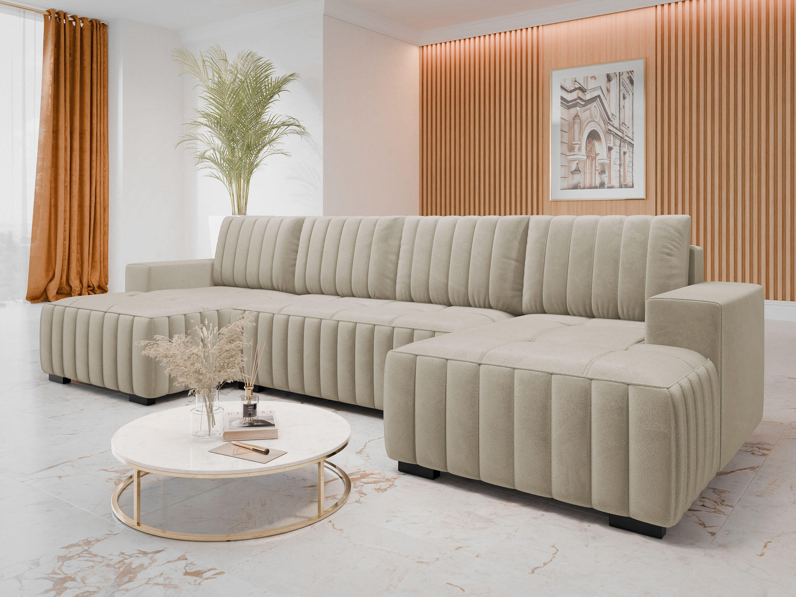 WOHNLANDSCHAFT Hugo U - Braun/Naturfarben, Holz/Textil (310/85/140cm) - MIRJAN24