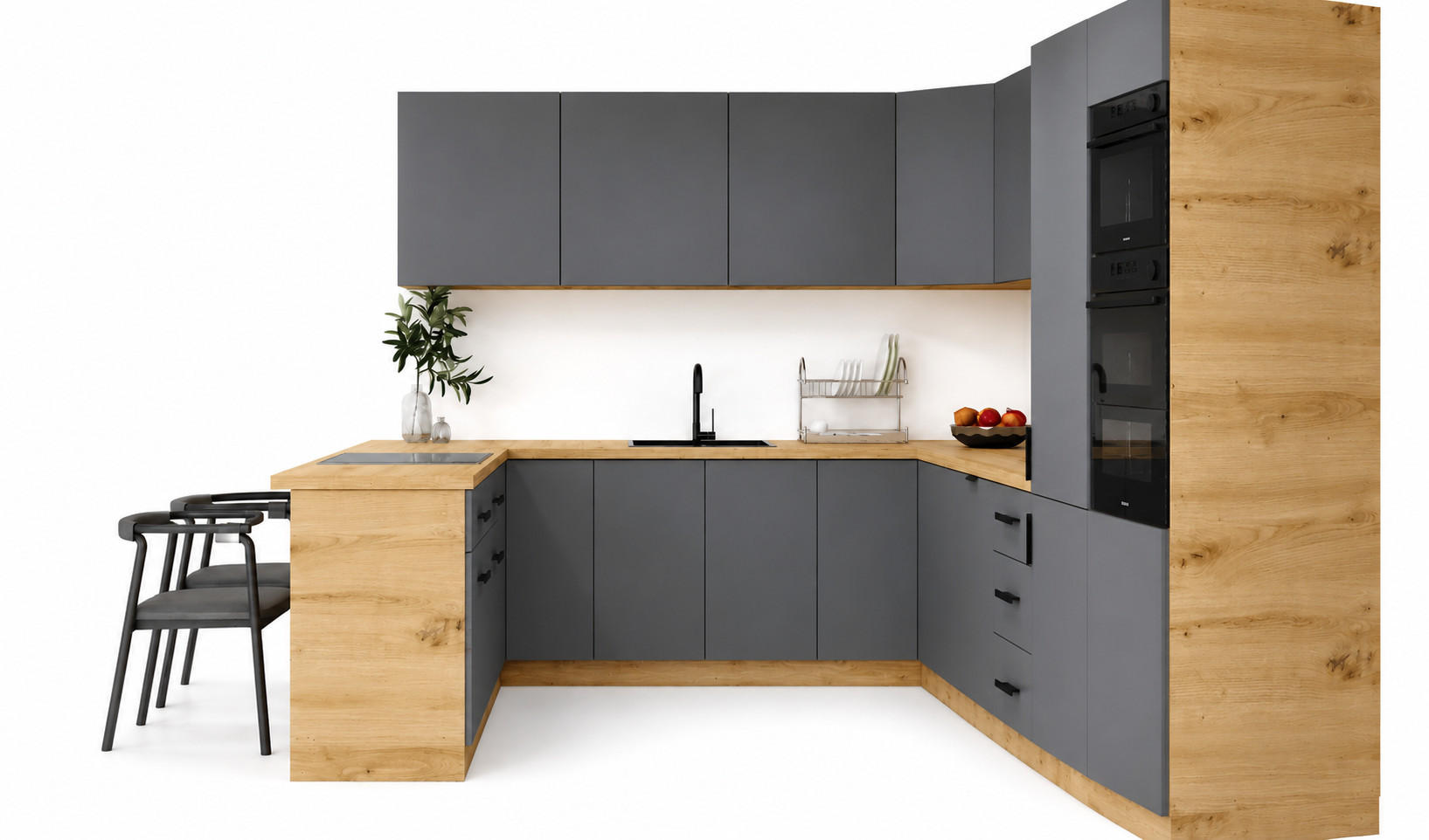 ECKKÜCHE 390 × 260 × 210 cm – Nexa K106-G860 – in Beige / Matt - Beige/Schwarz, Holz/Metall (390/212/58cm) - ROYAL24_MARKT