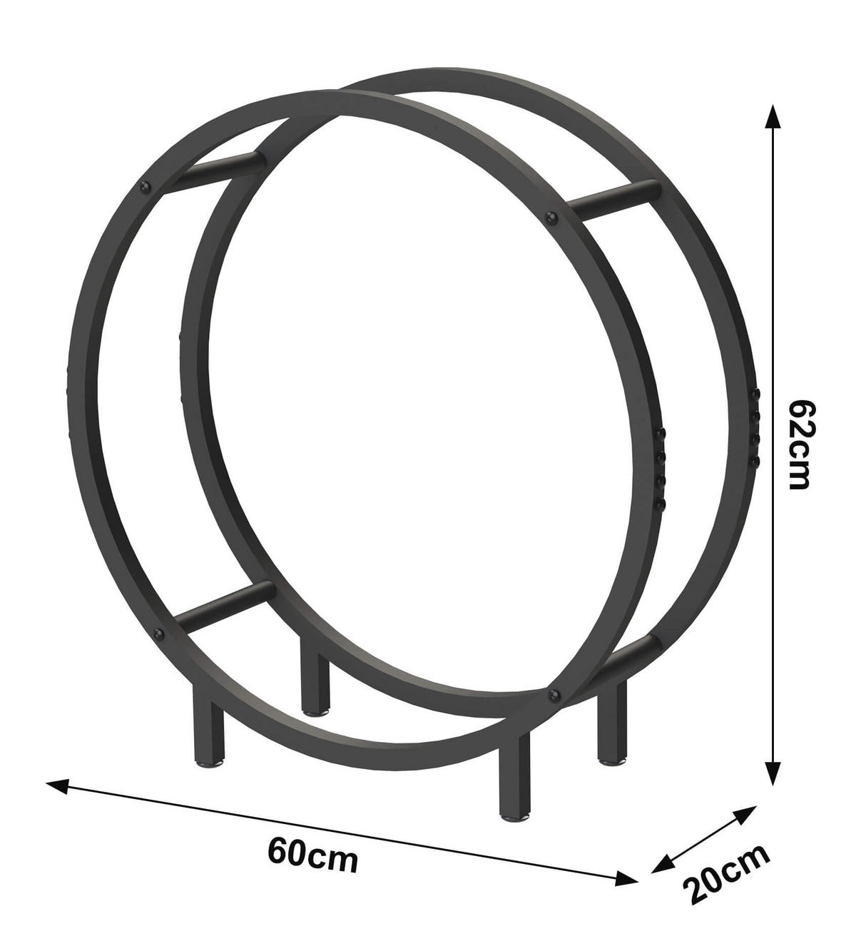 KAMINHOLZREGAL Innen Metall Schwarz Stehend Rund 60 cm - Schwarz, Metall (60/62/20cm) - DanDiBo