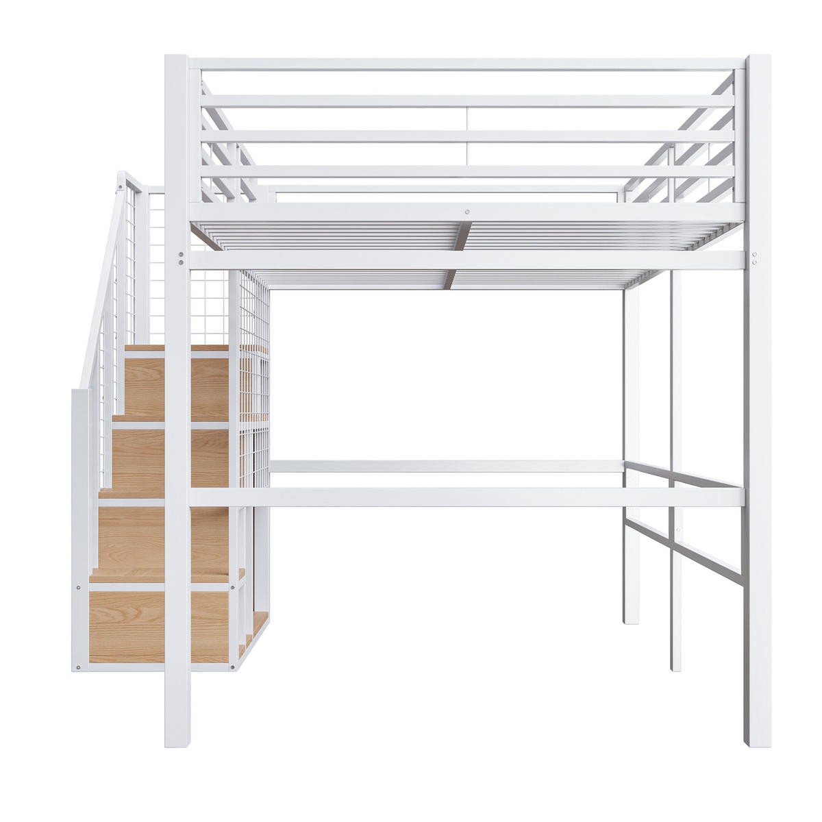 HOCHBETT aus Metall 140x200 cm in Weiß mit Treppe & Stauraum - Weiß, Metall (140/200cm) - Modfu