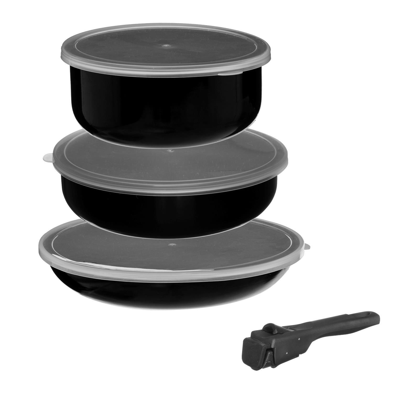 TÖPFE-SET mit abnehmbarem Griff und Silikondeckeln 29,5/5 cm - Schwarz, Metall (5/29.5cm) - 5five Simply Smart