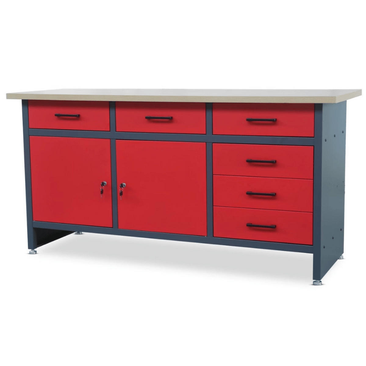 WERKBANK Werkstatt KARL 2x Tür 85x170x60cm Anthrazit-Rot - Anthrazit, Metall (170/85/60cm) - DELUKE