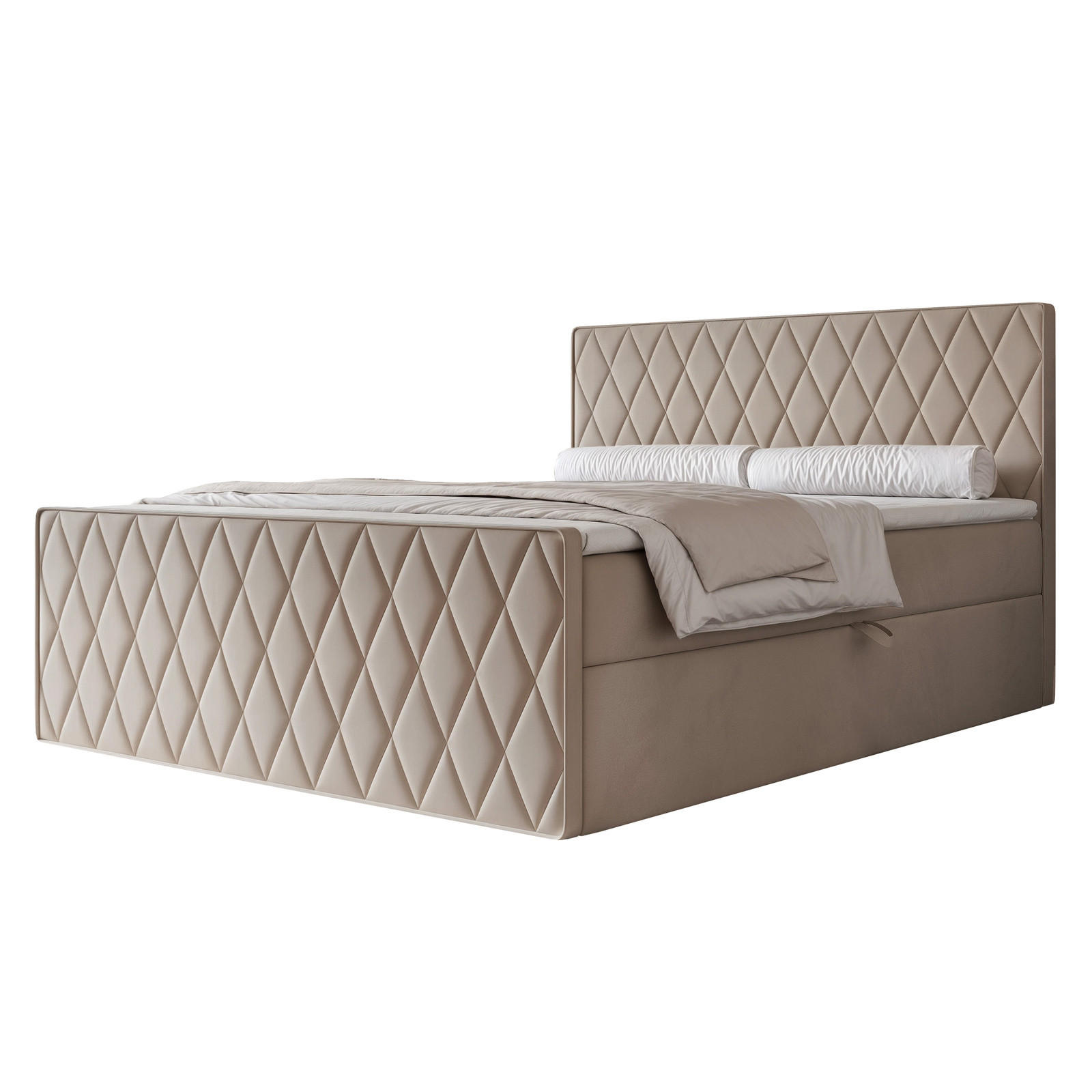 BOXBETT PONTI III 200x200 cm Warmes Beige (Samt) - mit Bettkasten, Bonellmatratze und Rautensteppung - Beige, Holzwerkstoff/Textil (200/200cm) - Ravio