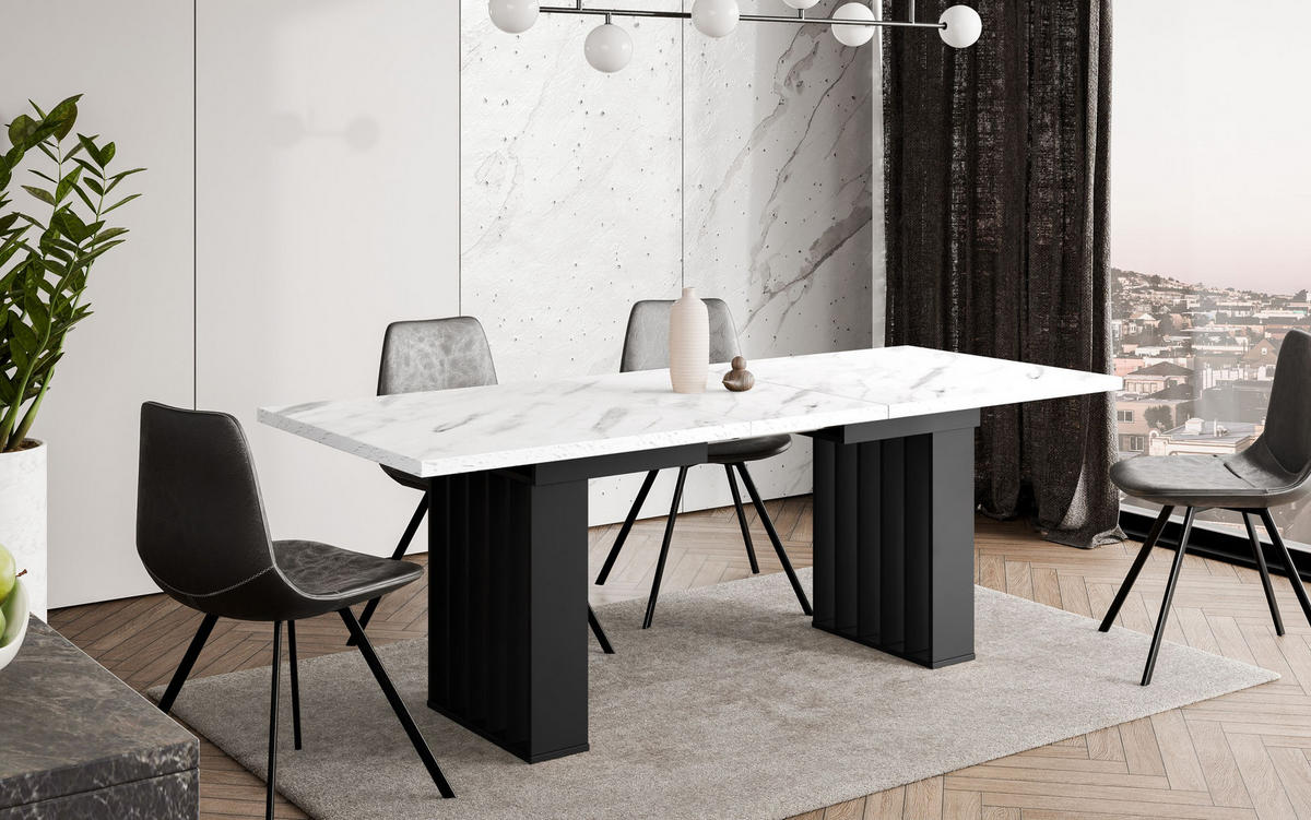 ESSTISCH Ausziehbar 160-240 cm Weiß Marmor-Optik mit Schwarzen Beinen - Weiß, Holzwerkstoff (240/80/75cm) - Home Collective