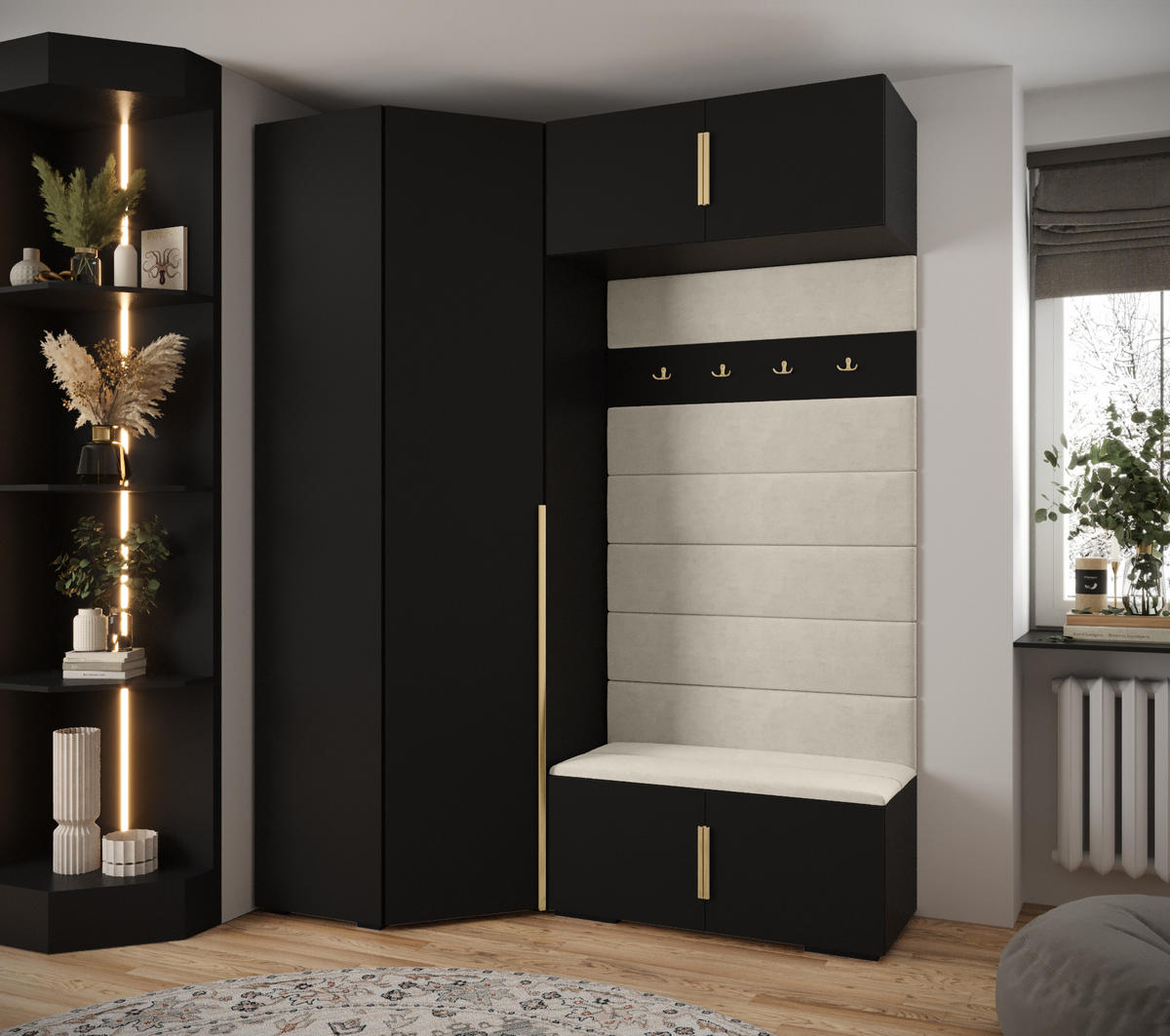 GARDEROBEN-SET 236,7/181,7/47 - Beige/Goldfarben, Holz/Metall (181.7/236.7/47cm) - Abiks Möbel