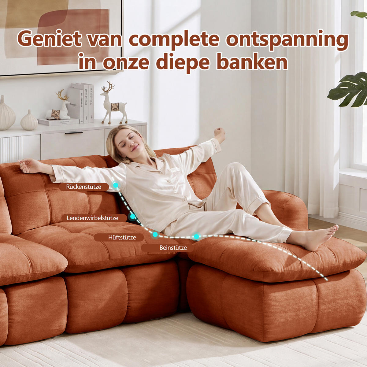2-SITZER-SOFA DE-34464 mit 2 Ottomanen Orange - Orange, Textil (160/194cm) - ComfortXL