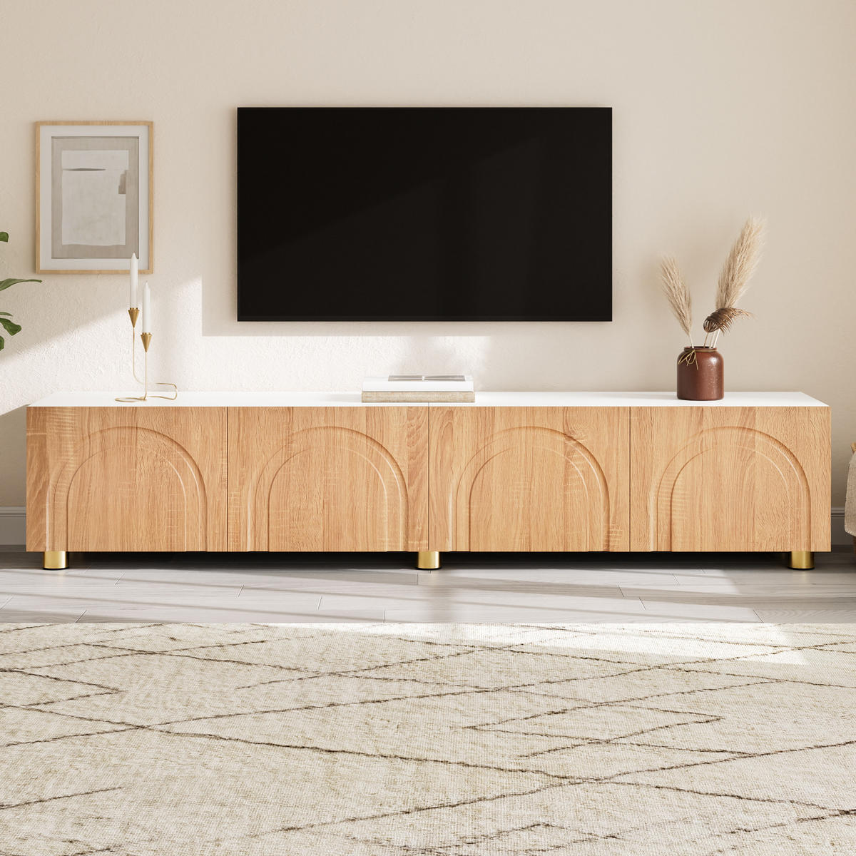 TV-SCHRANK Lowboard 4 Türen Bogenrelief Metallfüße modern - Multicolor, Holzwerkstoff (35/40/180cm) - FLIEKS