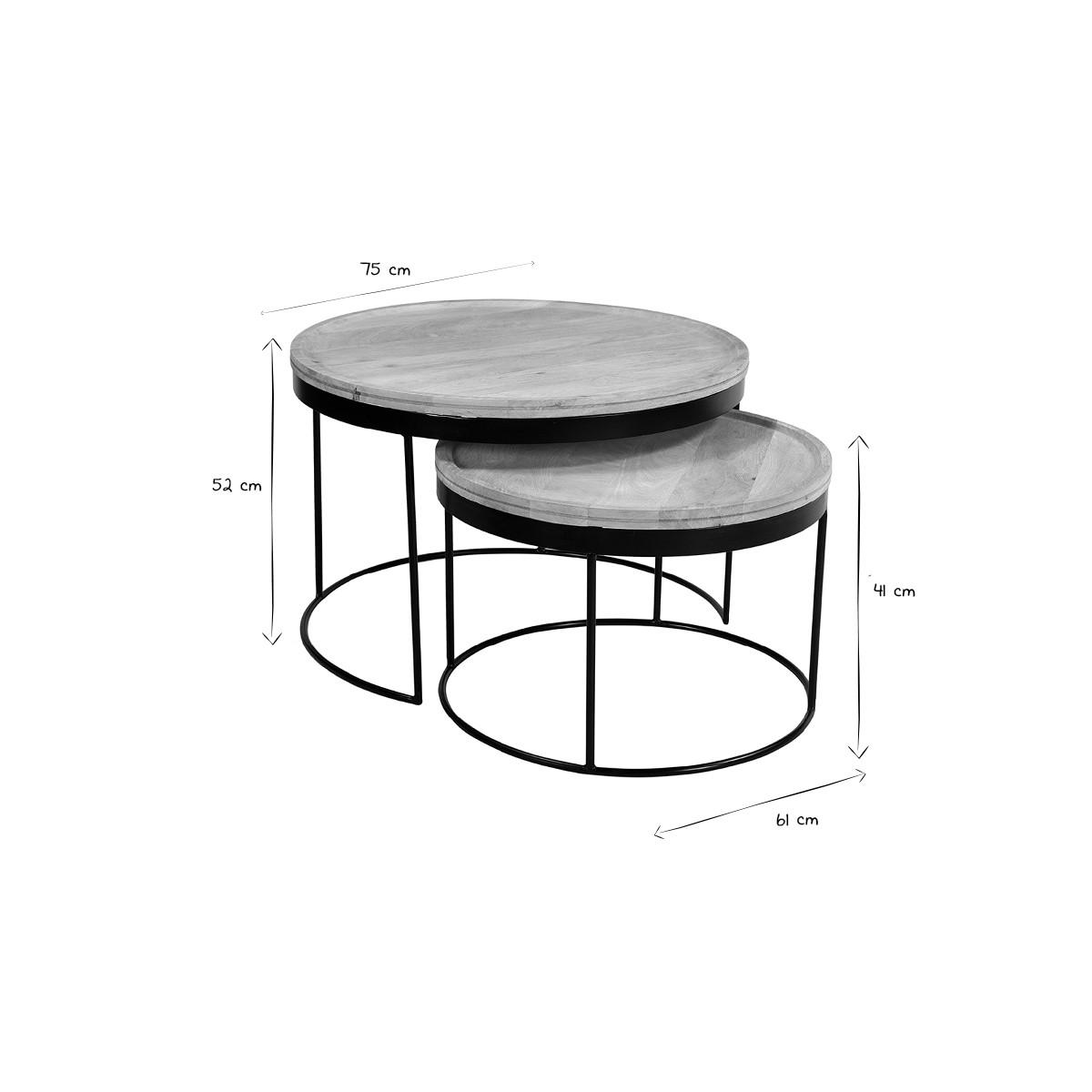COUCHTISCH Verschachtelt Massiv Mangoholz Metall LEDGE - Dunkelbraun, Holz (75/75/52cm) - Miliboo