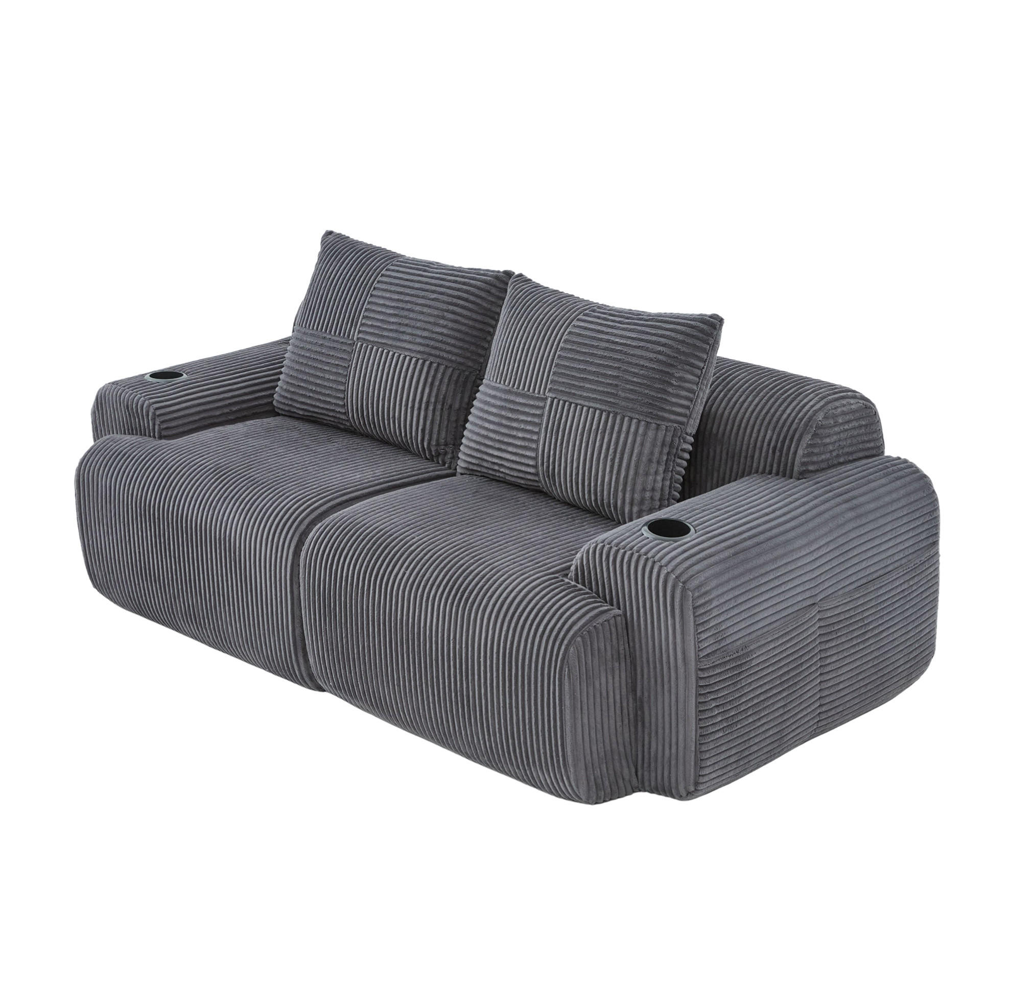SOFA od samta, 200/99/80 cm tamnosiva, dvosjed s držačem za piće i bočnim džepom - tamno siva, tekstil (100/80/200cm) - BEAOK