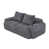 SOFA od samta, 200/99/80 cm tamnosiva, dvosjed s držačem za piće i bočnim džepom - tamno siva, tekstil (100/80/200cm) - BEAOK