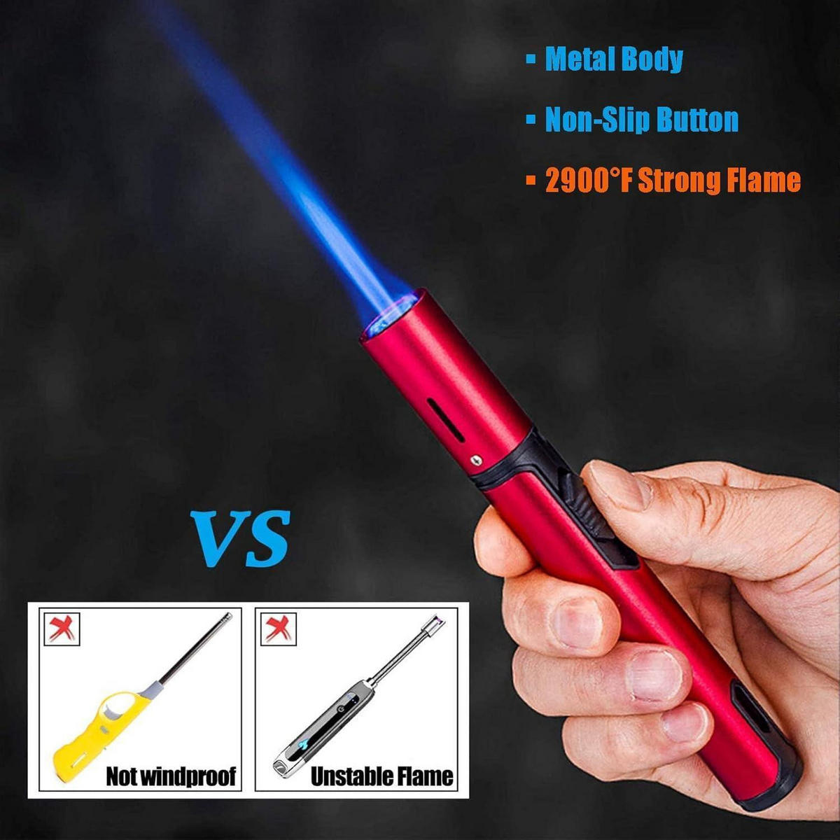 STABFEUERZEUG Jetflamme nachfüllbar Rot - Rot, Metall (1.9/1.9/15.2cm)
