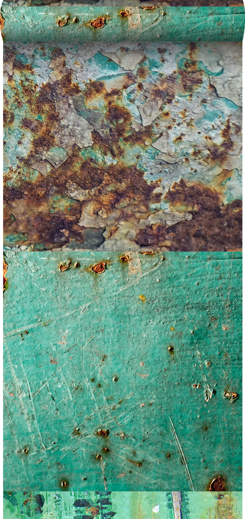 XXL-VLIESTAPETE Patchwork rostige verwitterte Metallplatten 50 x 900 cm - Grün, Papier (50/900cm) - ESTAhome