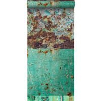 XXL-VLIESTAPETE Patchwork rostige verwitterte Metallplatten 50 x 900 cm - Grün, Papier (50/900cm) - ESTAhome