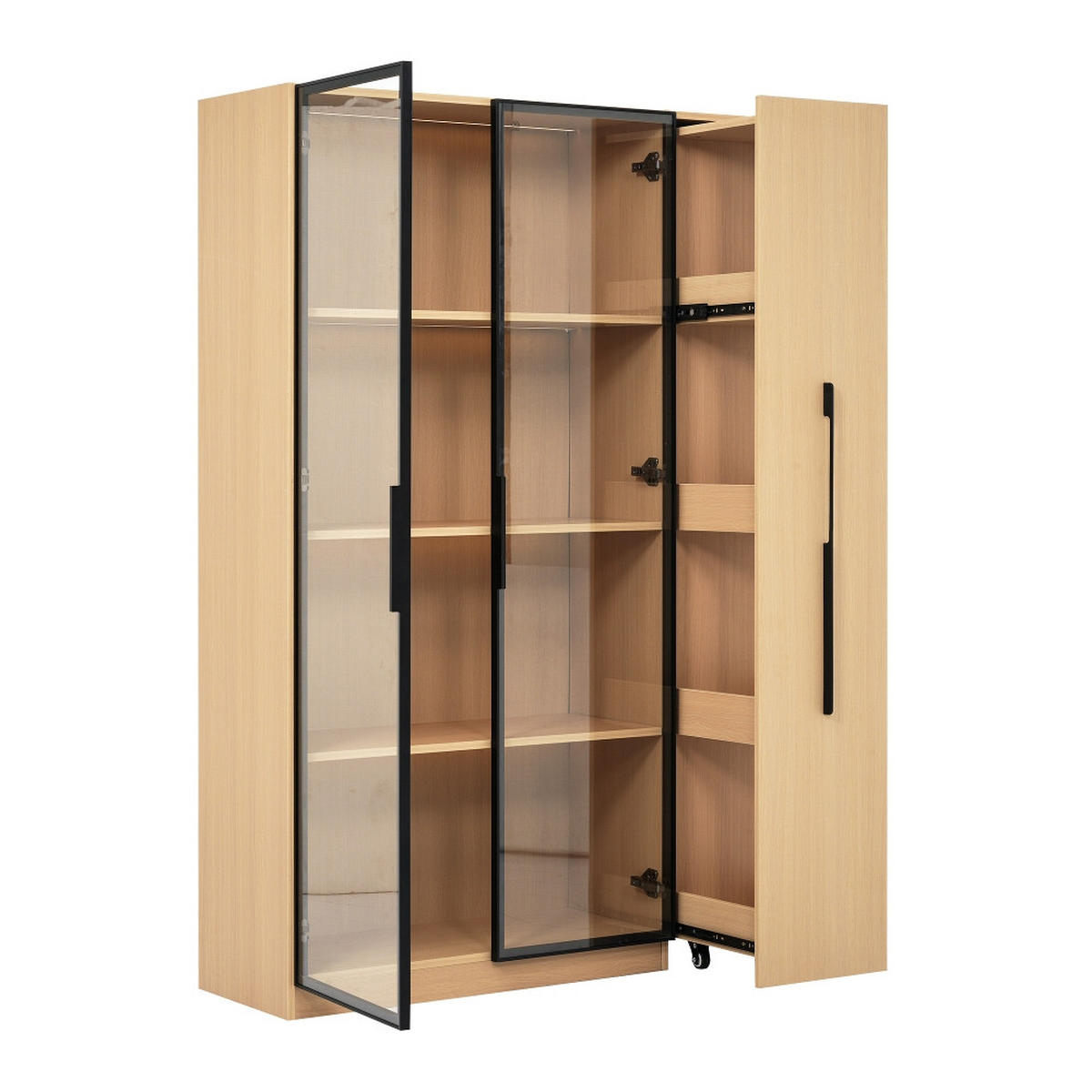 KÜCHENSCHRANK MIT LED-BELEUCHTUNG, Glastür und Seitenauszug, MDF, 110,5/160/35 cm - Eichefarben, Kunststoff (35/160/110cm) - Rolipo
