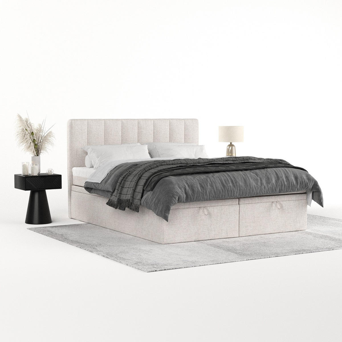 BOXBETT Lume 180/200 cm Hellbeige im Neve Stoff - Sandfarben/Schwarz, Holz/Holzwerkstoff (180/200cm) - AltaBeds