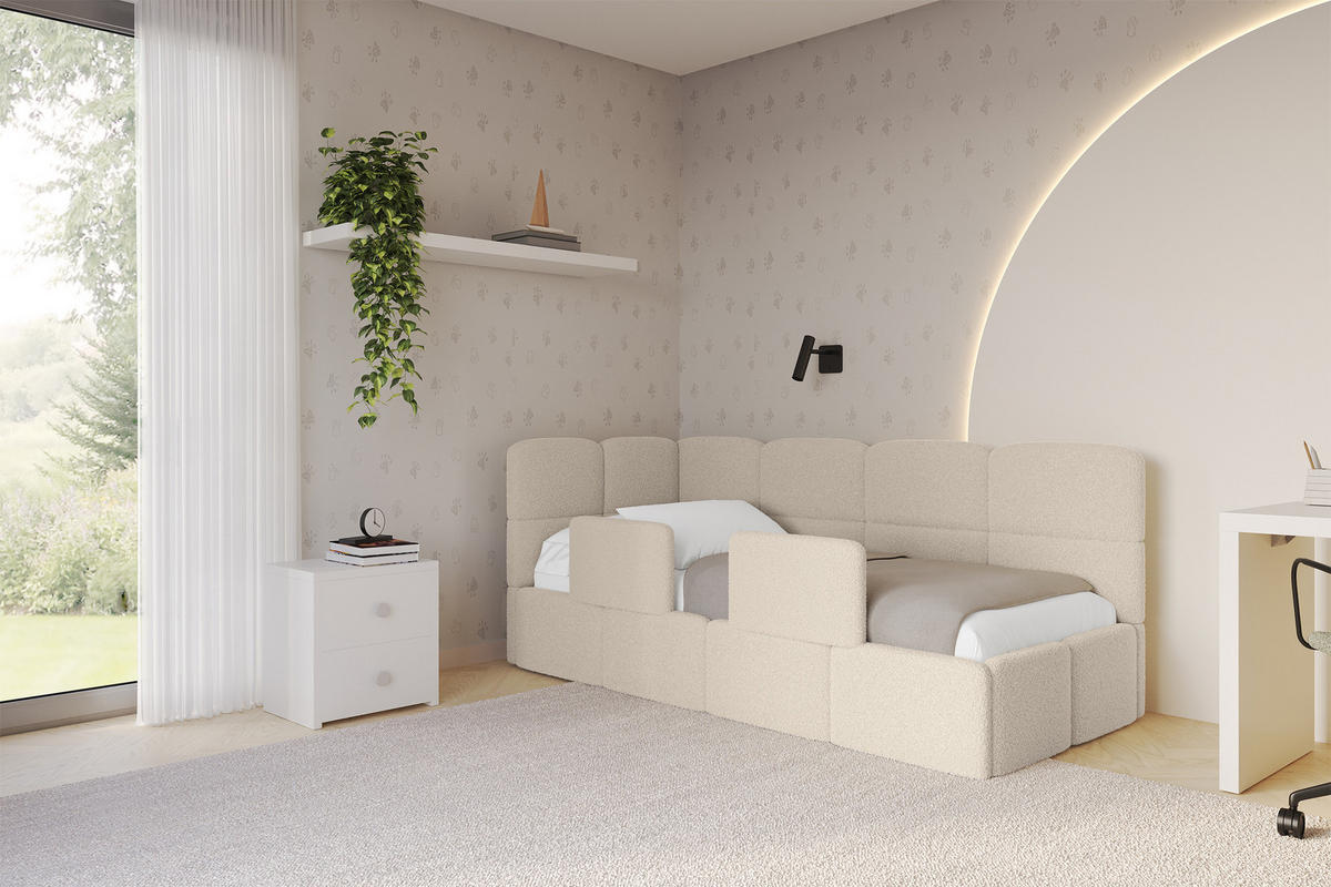 EINZELLBETT Jugendbett mit Bettkasten und Matratze H3/H4, Rechts - KIVY 80x200 Dunkelbeige - Taupe, Holzwerkstoff/Textil (80/200cm) - ALTDECOR