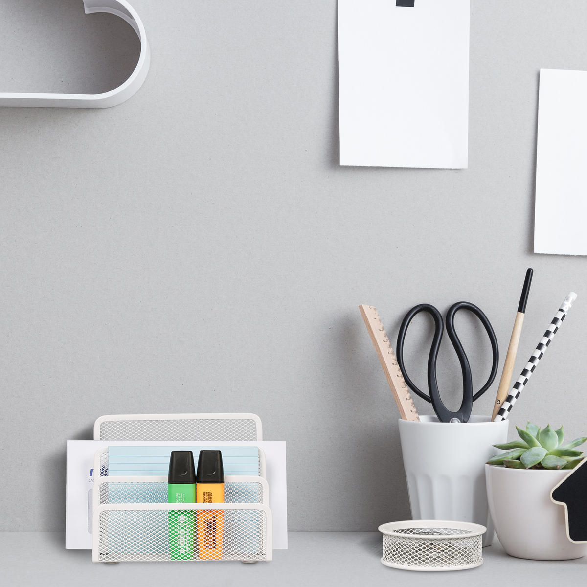 SCHREIBTISCH-ORGANIZER-SET - Weiß, Metall (33.5/26.5/8.5cm) - Relaxdays