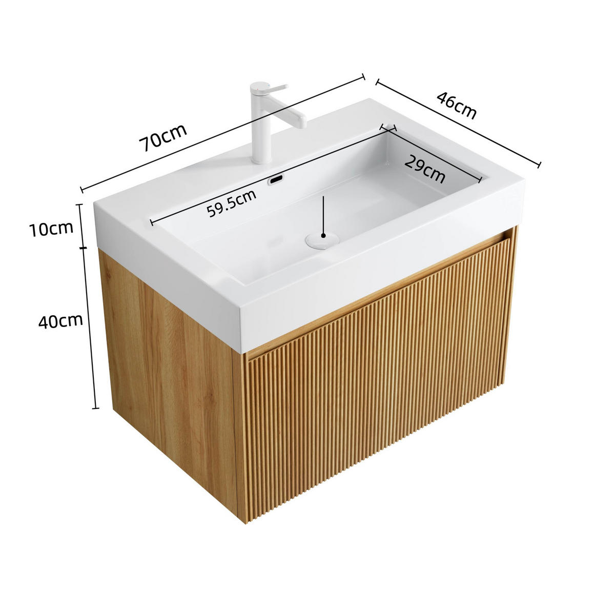 WASCHTISCHKOMBI 70 cm in Eicheoptik mit LED-Schublade und Soft-Close - Naturfarben, Kunststoff (70/50/46cm) - BEAOK