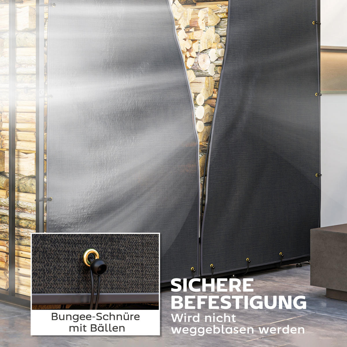 KAMINHOLZREGAL 174 cm - Schwarz, Kunststoff (1/173/174cm) - Outsunny