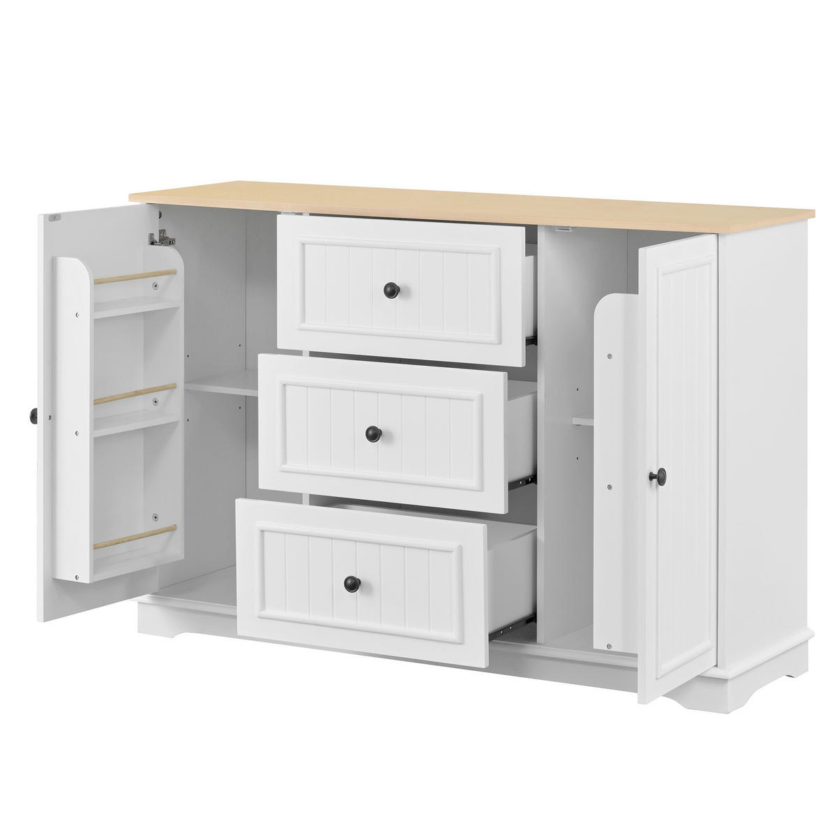 SIDEBOARD 126/40/86 cm Weiß aus MDF mit 3 Schubladen und Türen - Weiß, Holzwerkstoff (40/86/126cm) - OKWISH