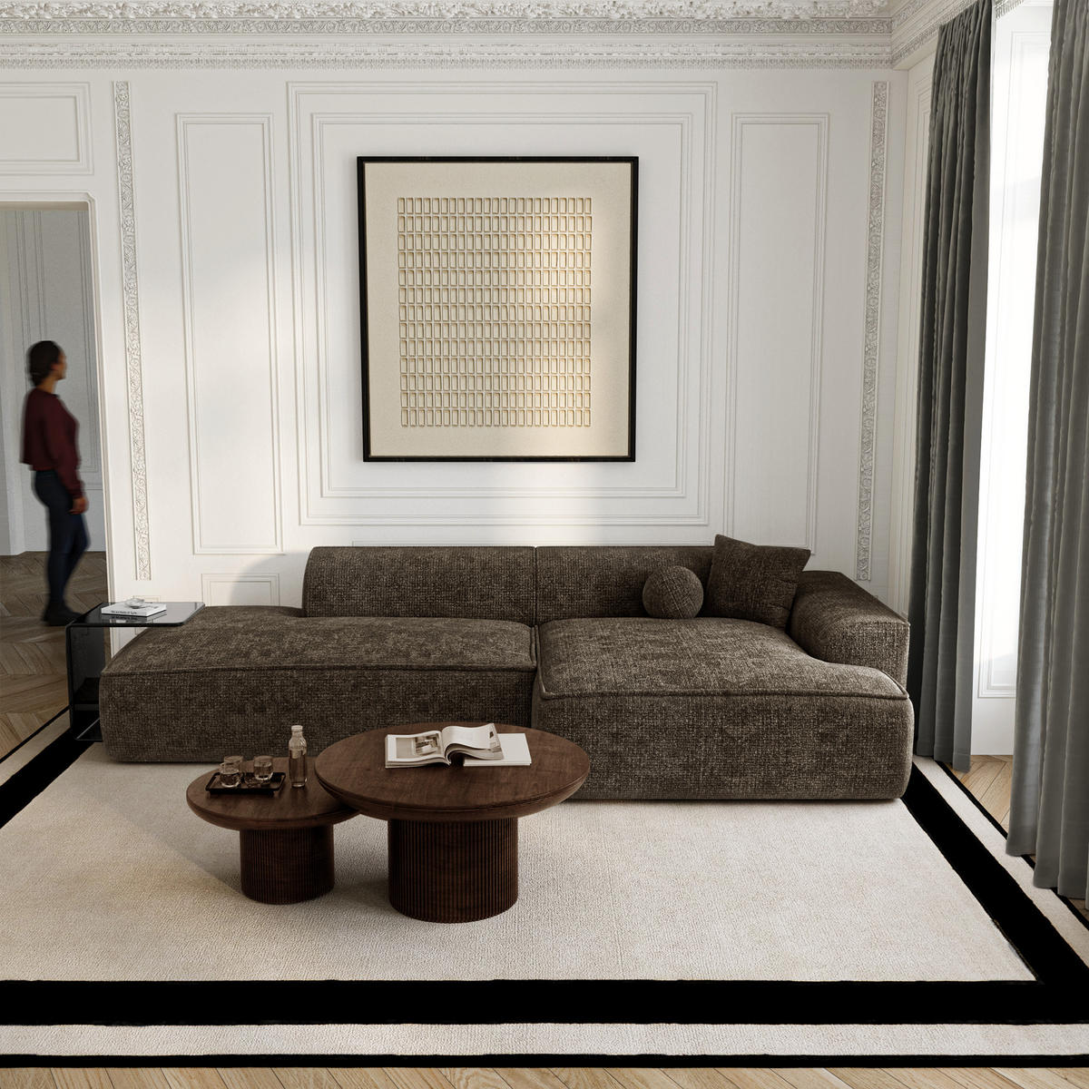 ECKSOFA rechtwinklig HANA Strickvelours Espressobraun 260cm - Dunkelbraun/Braun, Textil (260/155cm) - Premium Interiors