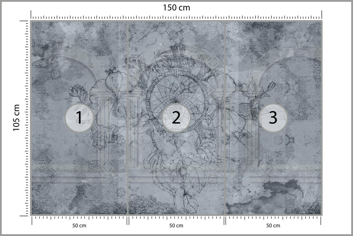 FOTOTAPETA Pre Spálňu Lapač Snov Vintage Stĺpy 150 x 105 cm - sivá, papier (150/105cm) - Muralo