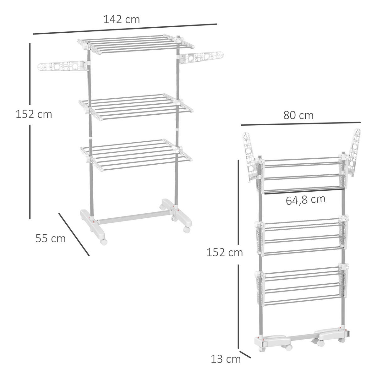 WÄSCHESTÄNDER Edelstahl ABS Weiß - Weiß, Metall (55/152/142cm) - HOMCOM