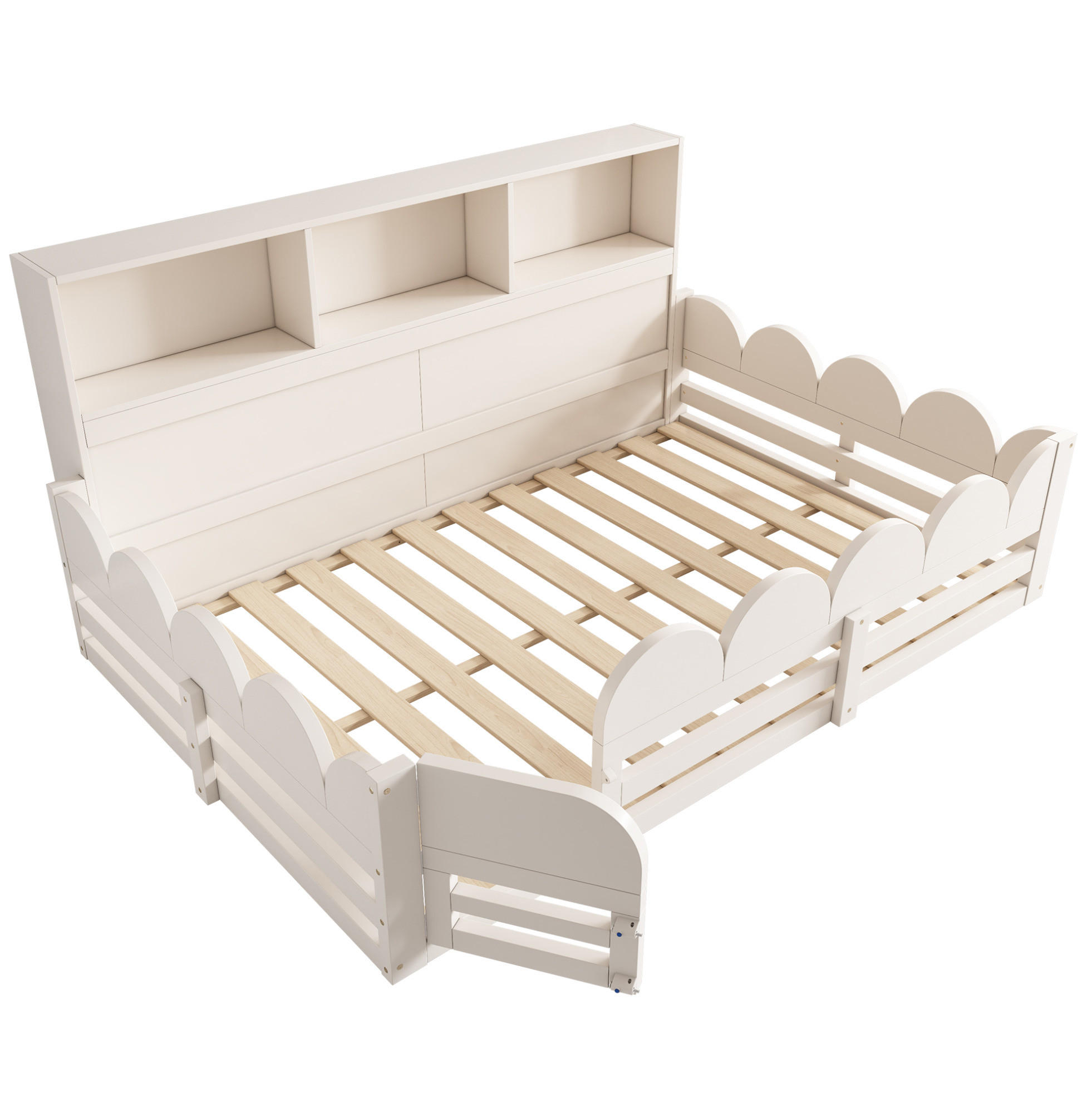 KINDERBODENBETT 140/190 cm aus Holz mit Tür Rausfallschutz und Regal Weiß - Weiß, Holz (90/200cm) - Modenvie