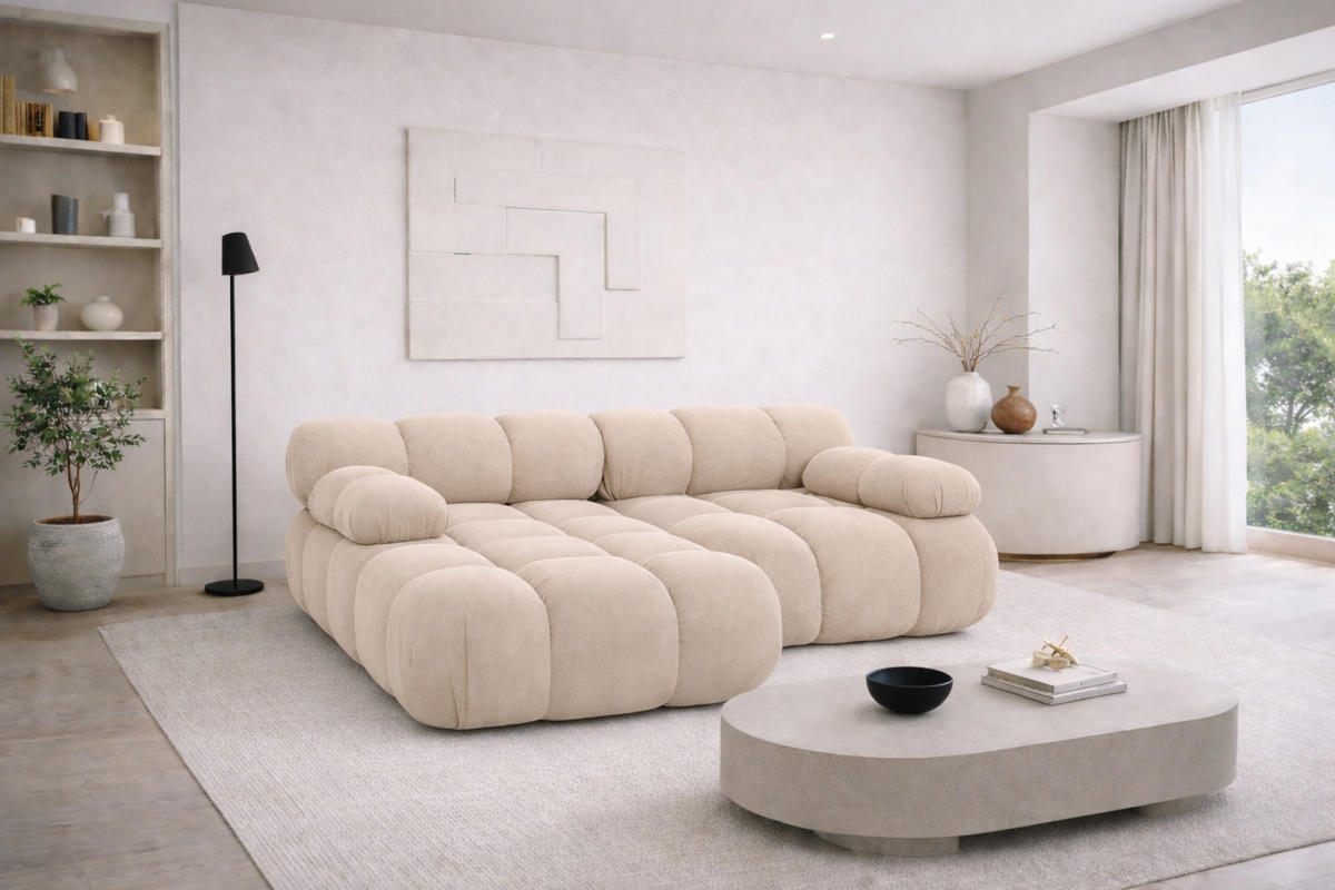 ECKSOFA L-form Mini Modular, Veloursstoff Salvador, Beige, Links, Selia - Creme, Holz (190/160cm) - Kaiser Möbel