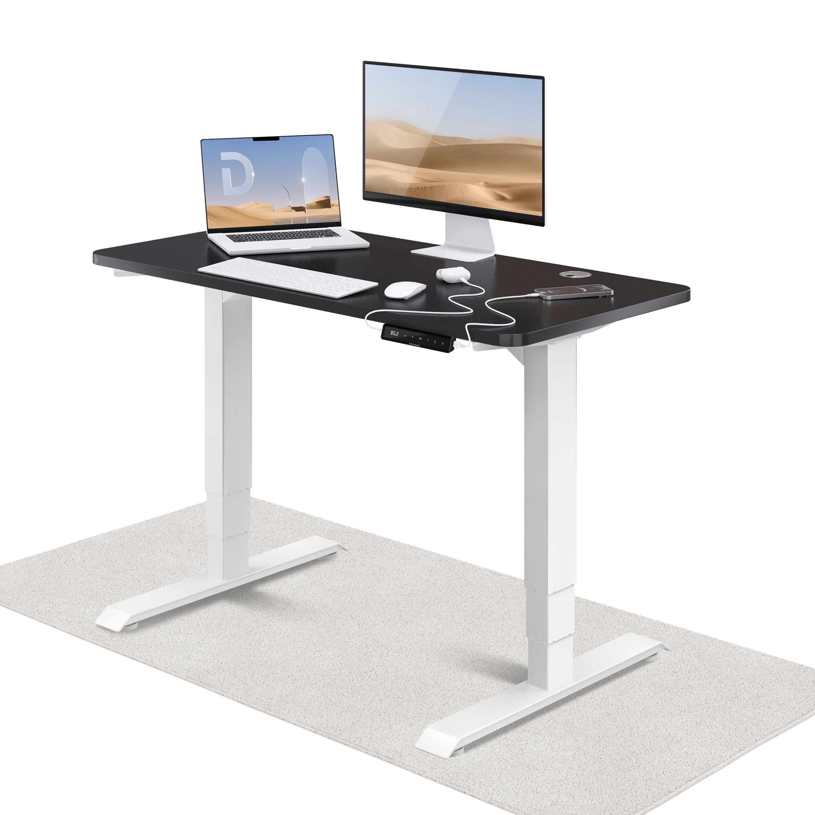 SCHREIBTISCH Elektrisch Höhenverstellbarer HomePro 120x60cm Schwarz/Weiß mit Memory-Funktion, Anti-Kollisions Technologie - Schwarz/Weiß, Holzwerkstoff (60/120/62cm) - Desktronic