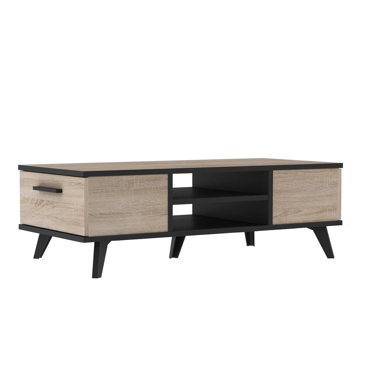 NIEDRIGER Tisch mit 2 Schubladen und 2 Ablagen L106,6 cm - Wayne - Eichefarben/Schwarz, Holzwerkstoff (52/50.1/35.2cm) - Calicosy