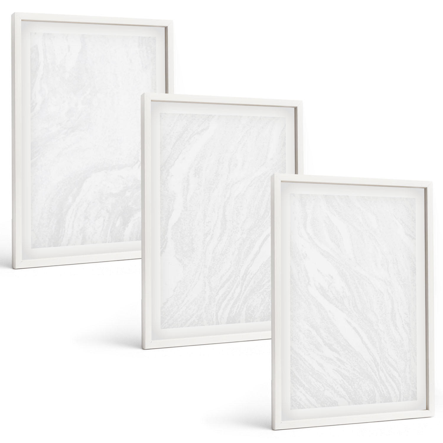 BILDER SET 3er Set - 40x60 cm Weißer Rahmen - Elegante Marmorstruktur - Weiß, Kunststoff (40/60cm) - TULUP