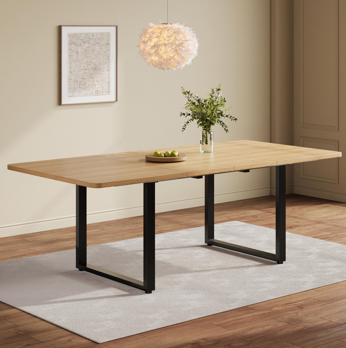 ESSTISCH aus MDF 140/180/220x80 cm Eichefarben ausziehbar für 6-10 Personen mit stabilen Metallbeinen - Eichefarben, Holzwerkstoff (220/90/75cm) - Modfu