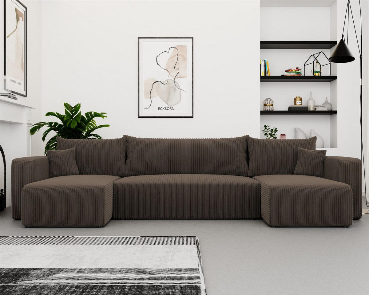 WOHNLANDSCHAFT Luna Mit Schlaffunktion - Dunkelbraun, Holzwerkstoff/Textil (318/79/145cm) - Fun Möbel