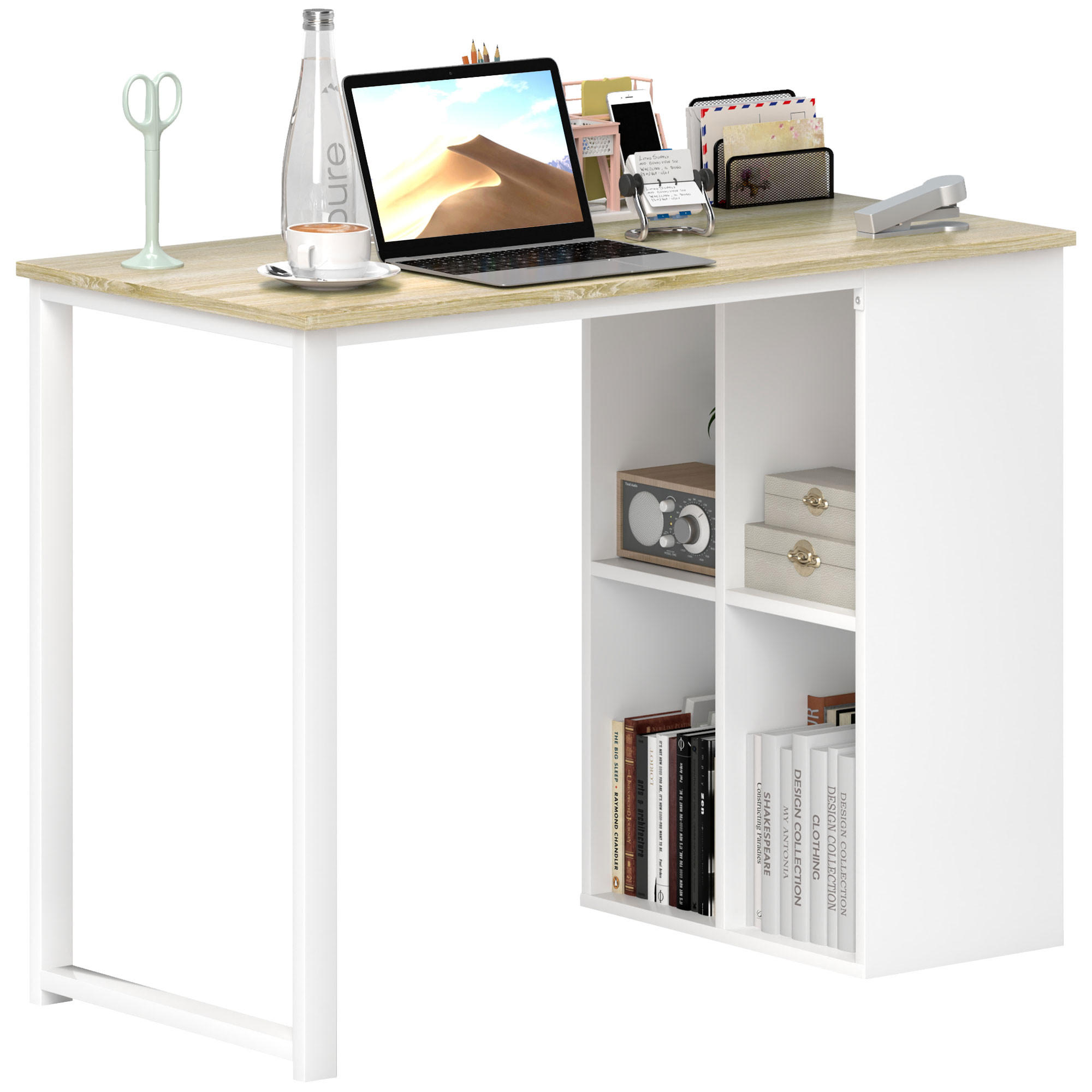WRITING DESK Moderner Bürotisch mit Stahlgestell, 100 x 54 x 75 cm, Eiche - Naturfarben, Holz (54/100/75cm) - HOMCOM