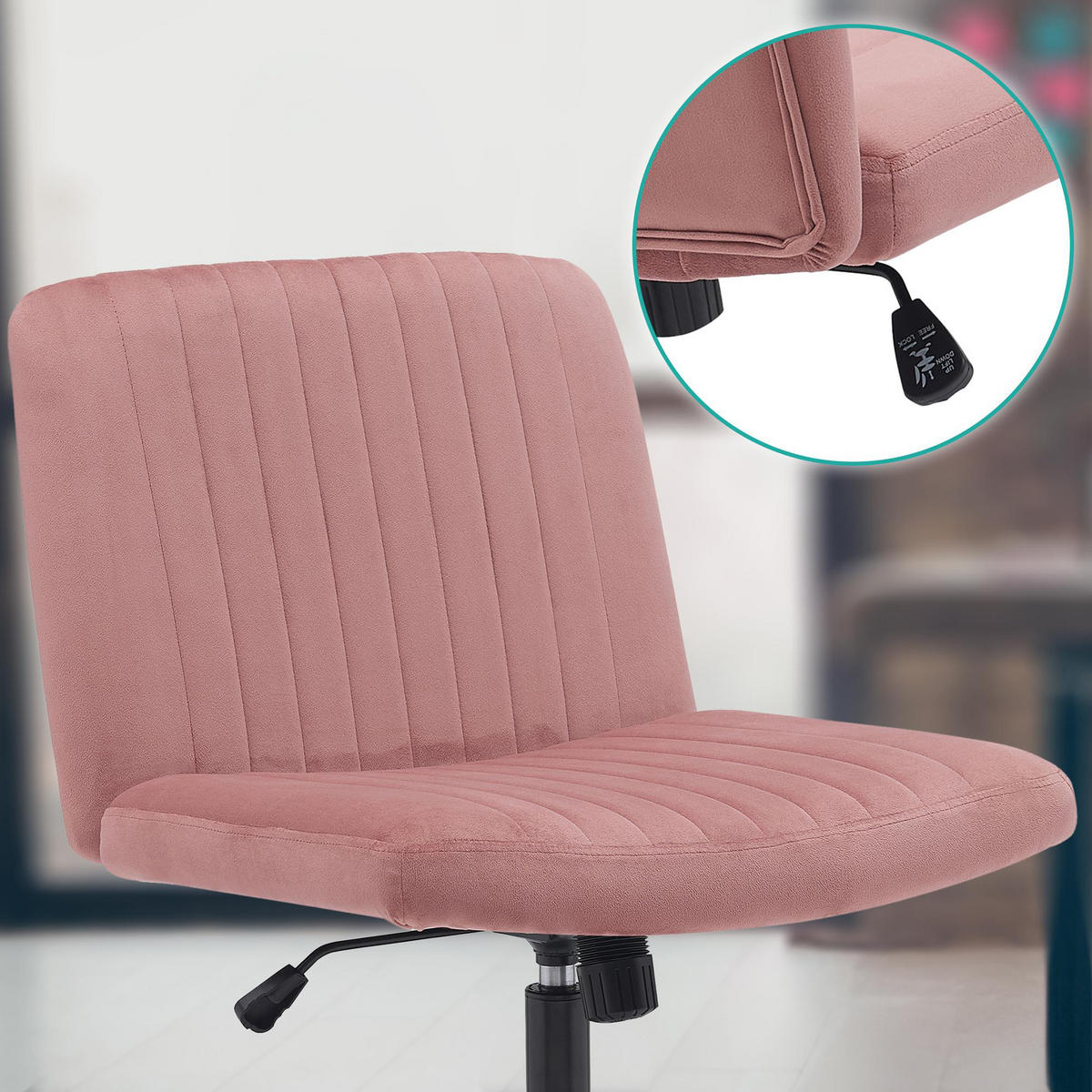 BÜROSTUHL Lynox Samt pink - Pink/Schwarz, Metall (62/98/65cm) - TPFLiving