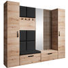 GARDEROBE Margaret XL 242/203/43 mit gepolsterten Paneelen/Lamellen/Spiegel - Schwarz/Eiche Artisan, Holzwerkstoff/Kunststoff (242/203/43cm) - Beautysofa