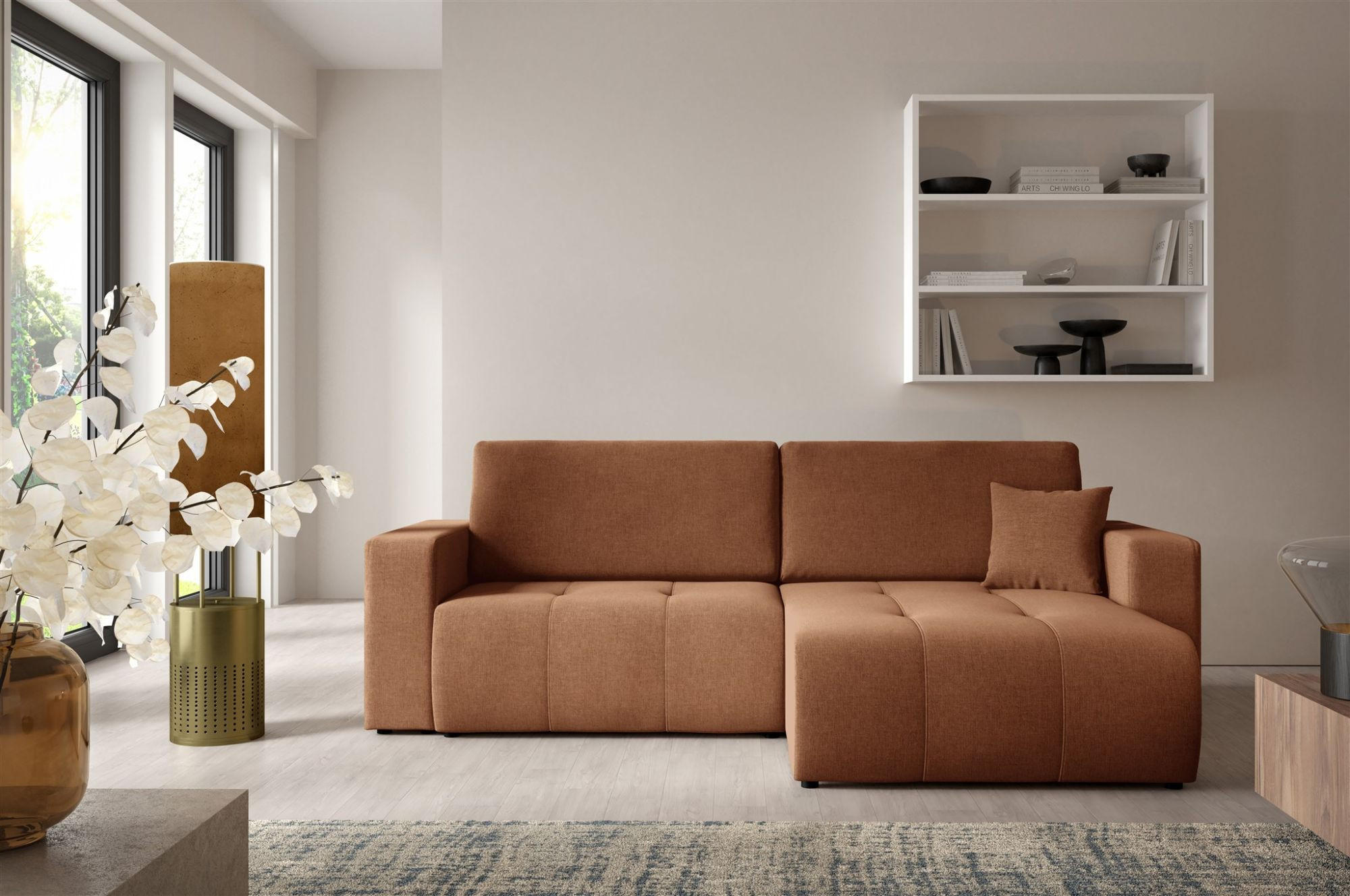 ECKSOFA Augusto - Kupferfarben, Holzwerkstoff/Textil (244/149cm) - Fun Möbel