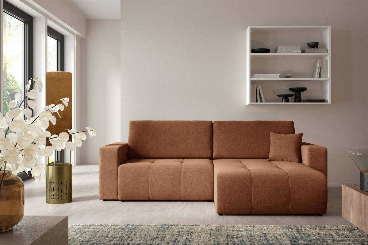 ECKSOFA Augusto - Kupferfarben, Holzwerkstoff/Textil (244/149cm) - Fun Möbel